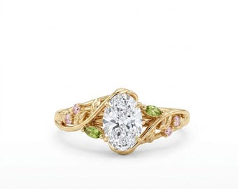 Oval Cut Moissanite Engagement Ring, 14K Gold Vintage Bridal Proposal Ring