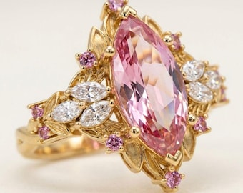 3 CT Pink Lab-Grown Diamond Ring | Vintage 18K Gold Bridal Jewelry