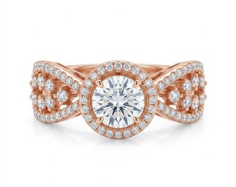 Rose Gold  Engagement Ring, Split Shank, Lab Diamond Bridal Ring