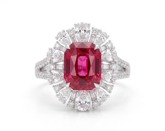 3 Carat Pink Diamond Cushion Cut Halo Ring, Luxury Engagement Statement Jewelry