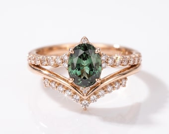 Pear Cut Green Lab Diamond Ring Set, 1.5 Carat, Sterling Silver Bridal Jewelry