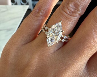 3 Ct Marquise Diamond Engagement Ring, 14K Gold Halo, Pavé Band, Vintage Bridal Ring