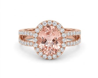 2.50CT Oval Pink Lab Diamond Engagement Ring: Vintage Halo Pave, 14K Gold Proposal Ring