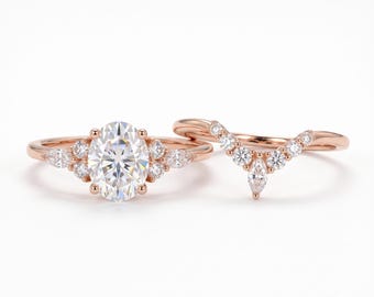 Rose Gold Floral Halo Engagement Ring with Oval Lab Grown Diamond | Vintage Bridal Ring