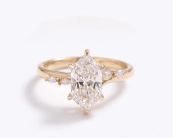 2 Carat Marquise Cut Diamond Engagement Ring, 2.60 Gram Gold Solitaire Bridal Jewelry