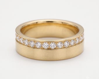 14K Gold Diamond Wedding Band | Classic Wide Men's Channel Ring | Anniversary Gift
