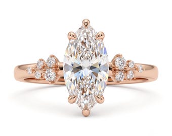 2 Carat Marquise Cut Diamond Engagement Ring, Rose Gold Cluster Bridal Ring