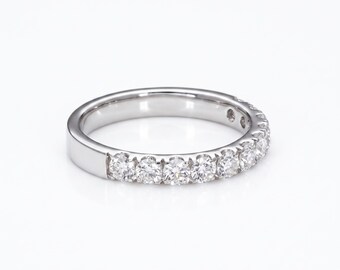 Half Eternity Wedding Ring | Round Cut Lab Grown Diamonds, White Gold Stackable Band