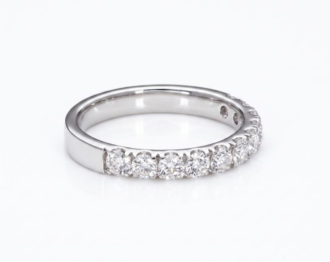 Featured listing image: Half Eternity Wedding Ring | Round Cut Lab Grown Diamonds, White Gold Stackable Band