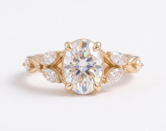 2.75CT Oval Diamond Engagement Ring, Twisted Pave Gold Solitaire Bridal Ring