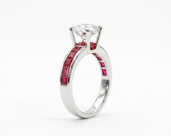 1.5 CT Princess Cut Engagement Ring, 18K Gold Vintage Band, Pink Side Stones