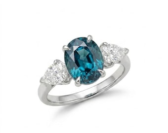 Oval Blue Moissanite Engagement Ring, 14K Gold Bridal Wedding Ring
