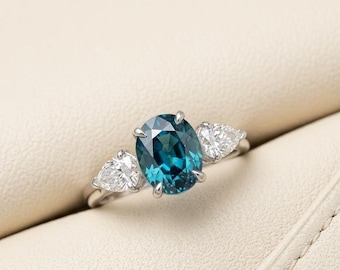 2.5 Carat Oval Blue Moissanite Engagement Ring, 14K Gold Antique Bridal Promise Ring