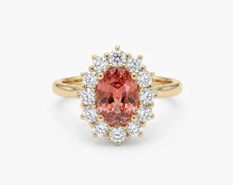 Oval Cut Moissanite Engagement Ring, Vintage Floral Halo, 18K Gold Bridal Wedding Ring