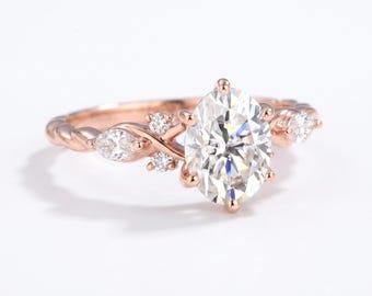 Oval Cut Engagement Ring | Rose Gold Lab Grown Diamond | Vintage Floral Bridal Ring