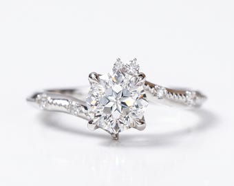 2 Carat Round Diamond Engagement Ring, Minimalist Solitaire Twisted Band White Gold