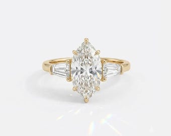 3 Carat Marquise Cut Moissanite Engagement Ring, Vintage Pave Setting, 18K Gold Wedding Ring
