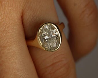 3CT Oval Lab Grown Diamond Ring: Solid Gold Vintage Bridal Proposal Anniversary Band