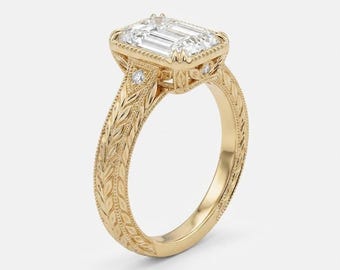 Radiant Cut Lab Grown Diamond Engagement Ring 18K Gold Bridal Band 3CT VVS1 VVS2