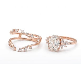 14K oval cut engagement ring, vintage floral design