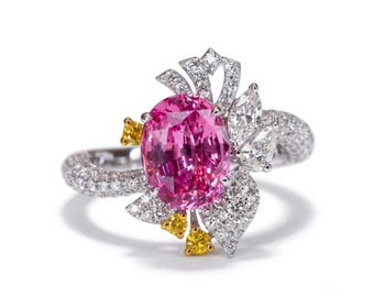 2 Carat Pink Lab Diamond Ring, Floral Engagement Ring, Vintage Bridal Jewelry for Women