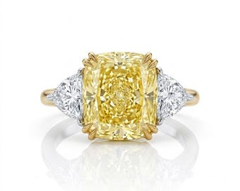 3.50 CT Radiant Cut Yellow Lab Diamond Engagement Ring, 14K Gold Vintage Bridal