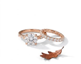 14k gold Engagement Ring set ,Round Cut IGI Lab Grown Diamond