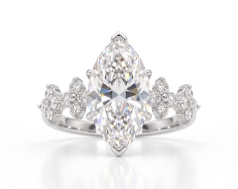 2.5 Carat Marquise Cut Diamond Engagement Ring, Floral Cluster Gold, Vintage Inspired Promise Ring