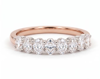 Oval Cut Moissanite Wedding Band | Rose Gold Eternity Ring | Stackable Bridal Gift for Her