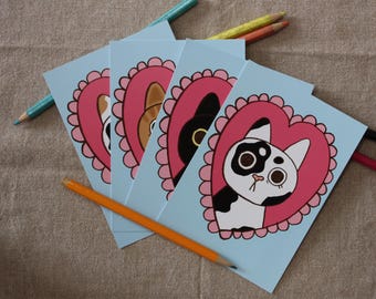 kaart met kat in roze frame