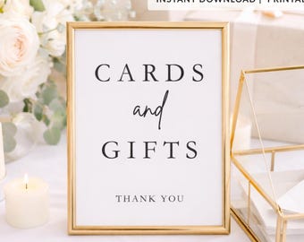 Cards and Gifts Sign Printable Wedding, Gift Table Sign, Minimalist Wedding Sign, Instant Download PDF JPG