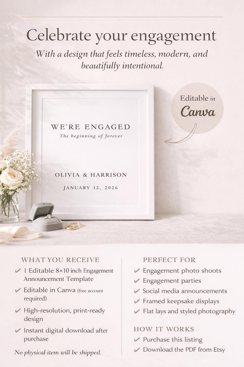 Signs About Getting Engaged We're Engaged Sign Printable, Editable Engagement Sign for Couples ...