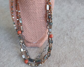 Vintage Beaded 3 strand Boho Chain Style Necklace