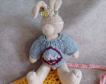 Vintage sitting easter Bunny with a carry bag