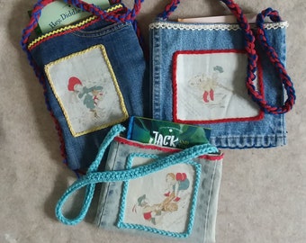 Recycled blue-jean Vintage Hanky nursery rhythm book Tote Bags (includes a little book)