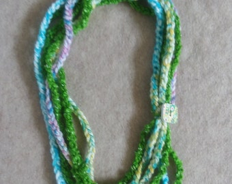 Crochet Spring Yarn Chained Necklace lime blues pink+ colors