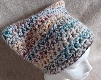 Thick Yarn Cat Beanie Hat lite multi-colors