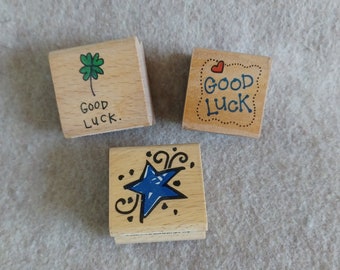 Rubber Stamps: blue star, good luck heart or clover for Scrape-booking, tags, cards