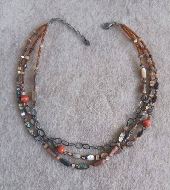 Vintage Beaded 3 strand Boho Chain Style Necklace - image 2