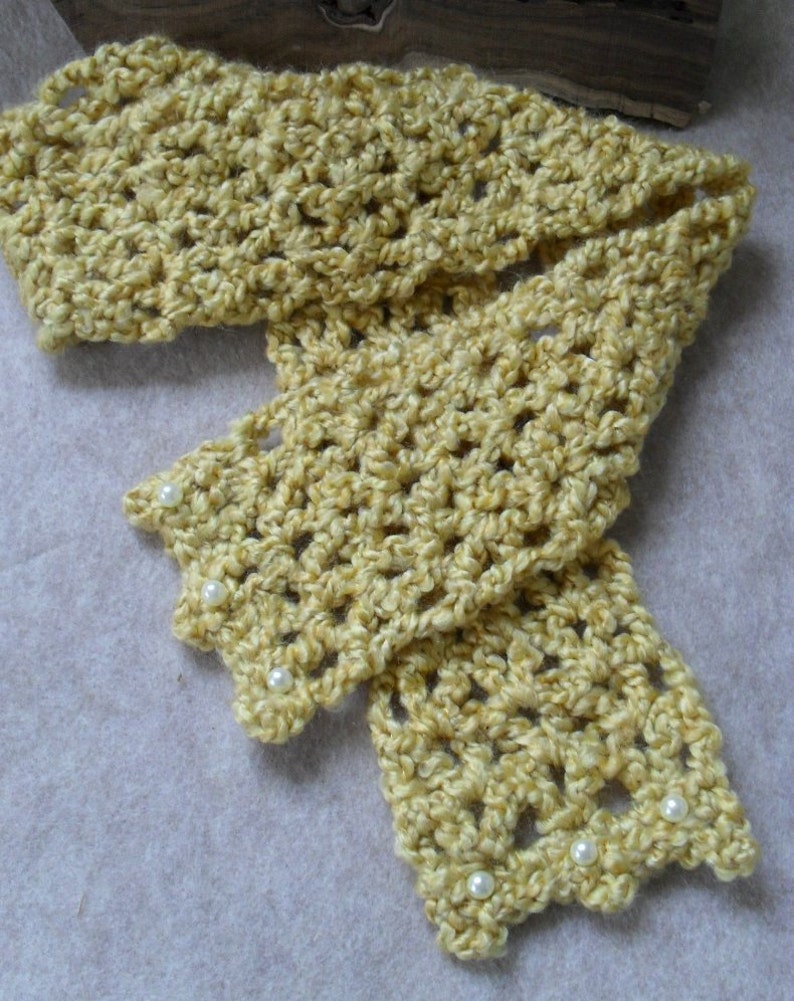 Yellow Spring Scarf Crochet light weight Beaded-ends image 3