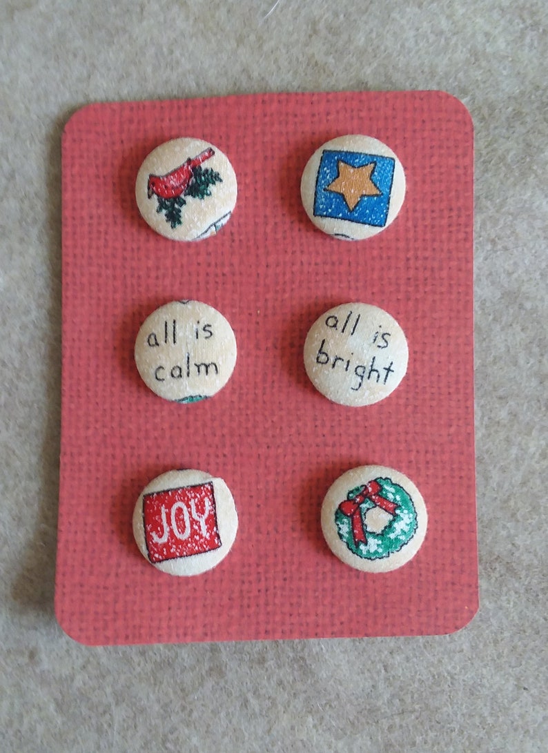 Fabric covered Christmas Design Buttons all calm all bright image 0