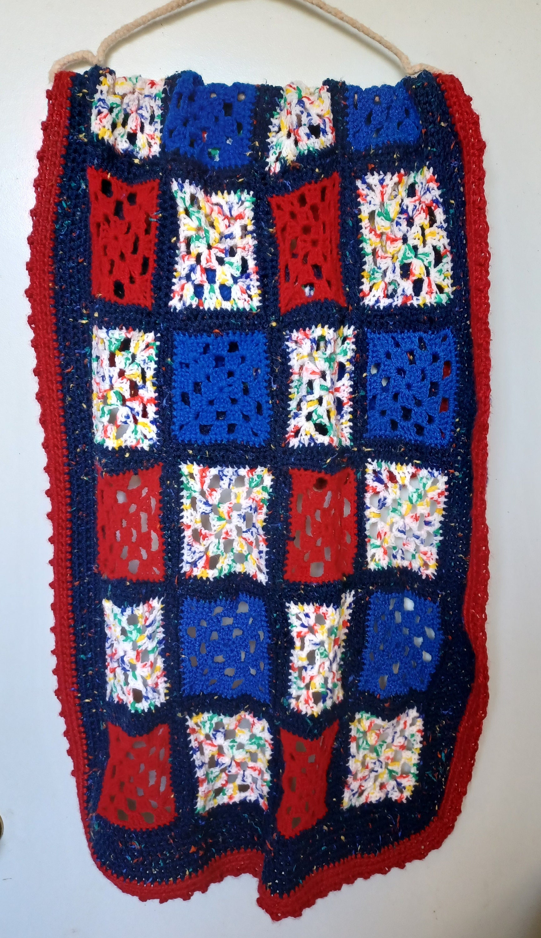 Scrappy Granny Square Lap Blanket Crochet Red White Blue Etsy