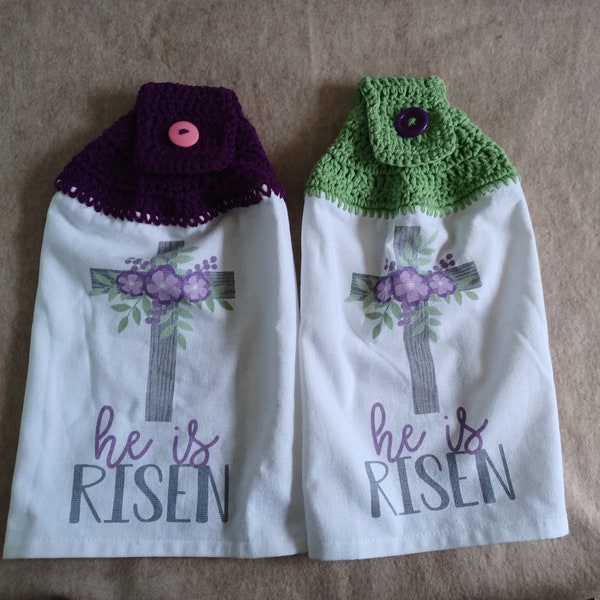 Easter He is Risen crochet hanging Kitchen Hand-Towel