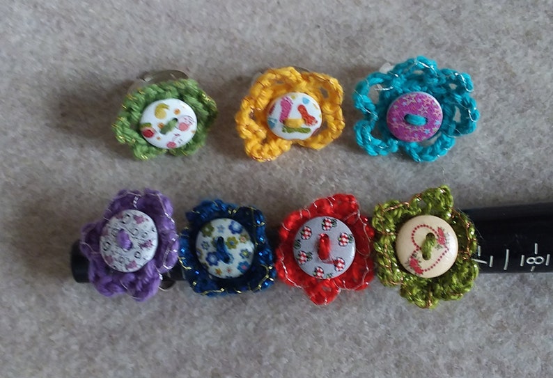 Crochet Button Ring Blings Fun Flower Rings Adjustable Rings image 0