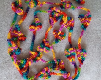 Crochet Spring Yarn Heart Scarf (rainbow colored)