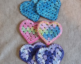 Heart & Denim Coasters Crochet Mug Rugs (choose 1 set)