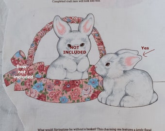 Vintage Easter Fabric Craft: basket & bunny cotton fabric panel