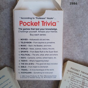 Jeu de voyage Pocket Trivia série 11 1984 image 3