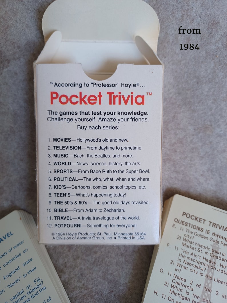 Jeu de voyage Pocket Trivia série 11 1984 image 3