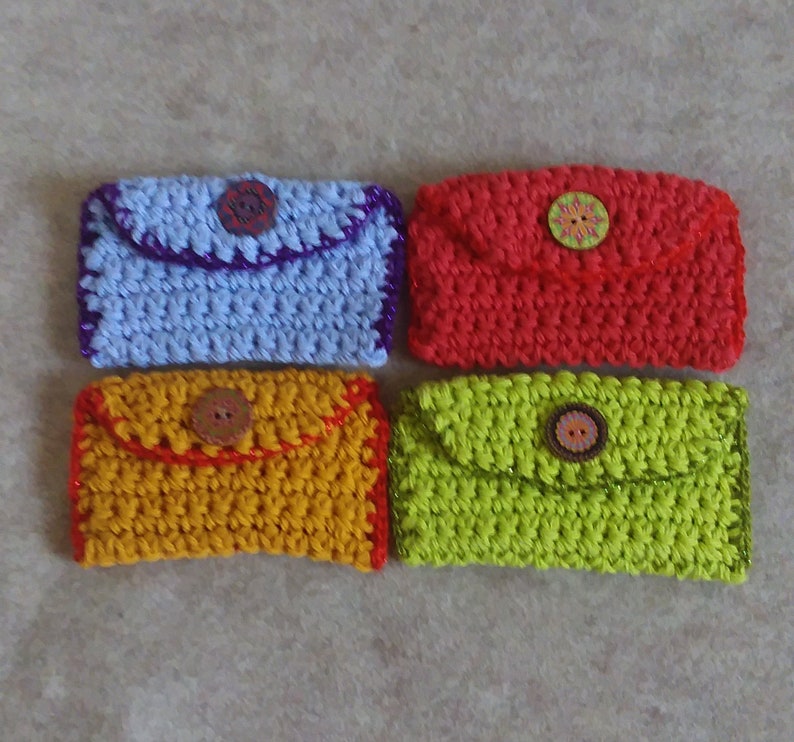 Crochet Cotton Coin Pouch: Lime Red Gold Button Credit Card image 0